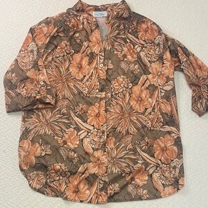 Men's Casual Floral Button-Down Shirt in Brown and Orange